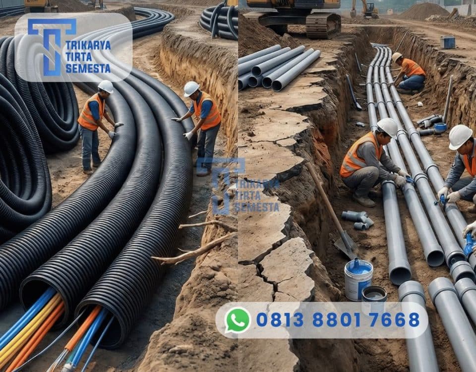Pipa Corrugated Conduit HDPE, Pipa Pelindung Kabel Bawah Tanah, Pipa Conduit PVC, Perbandingan Pipa HDPE dan PVC, Harga Pipa Corrugated Conduit, Pipa Kabel Optik, Trikarya Tirta Semesta, Jual Pipa Conduit